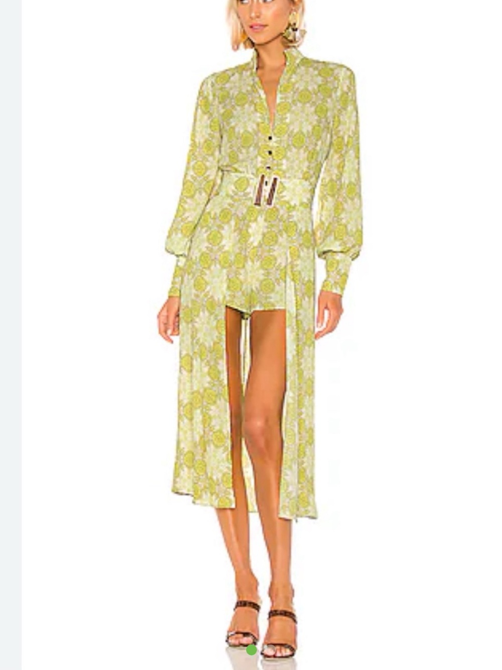 Alexis Lime Green Floral Long Sleeve Romper Dress